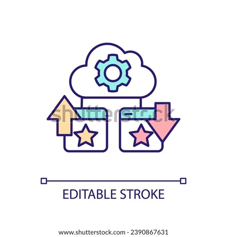 Cloud upload and download RGB color icon. Server connection. Cloud storage service. Online system settings. Isolated vector illustration. Simple filled line drawing. Editable stroke