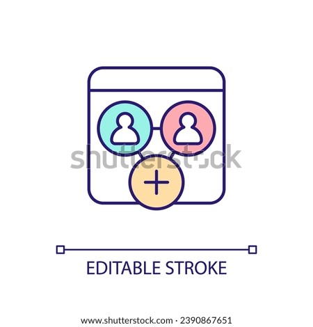 Choose candidates online RGB color icon. Recruitment process. Human resources. Add user. Social media and website. Isolated vector illustration. Simple filled line drawing. Editable stroke