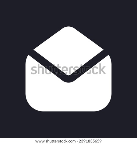 Read message dark mode glyph ui icon. Email service. Letter inbox. User interface design. White silhouette symbol on black space. Solid pictogram for web, mobile. Vector isolated illustration