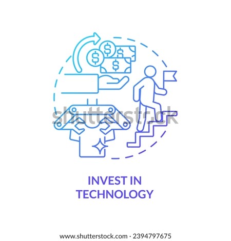 Invest in technology blue gradient concept icon. Retail industry. Automated process. Contactless payment. Business innovation abstract idea thin line illustration. Isolated outline drawing