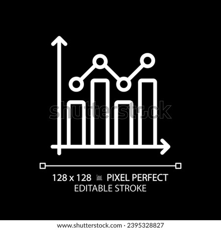 Combo chart white linear icon for dark theme. Sales performance. Economic report. Project progress. Data analytics. Thin line illustration. Isolated symbol for night mode. Editable stroke