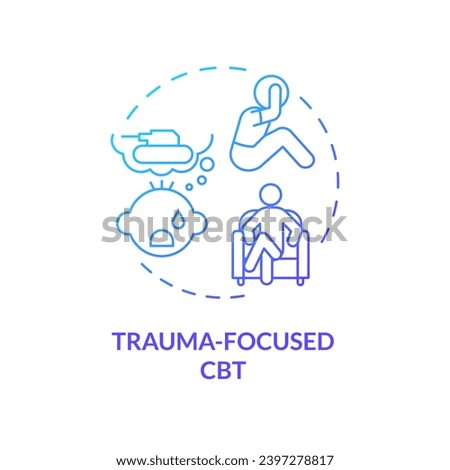 2D gradient trauma focused CBT blue thin line icon concept, isolated vector, illustration representing behavioral therapy.