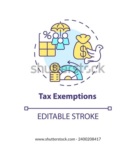 Tax exemptions multi color concept icon. Exclude income from taxation. Avoid paying taxes. Fiscal policy. Easy to use in article. Round shape line illustration. Abstract idea. Graphic design