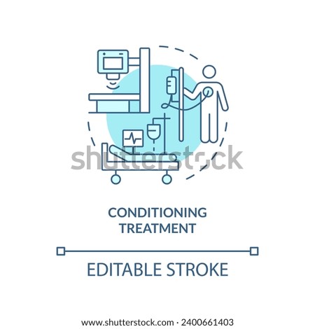 2D editable blue conditioning treatment icon, monochromatic isolated vector, thin line illustration representing cell therapy.