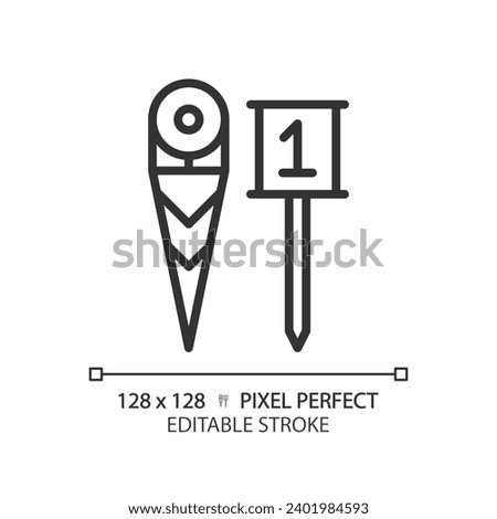 First down marker linear icon. American football equipment. Offense team target. Team play. Rules of game. Thin line illustration. Contour symbol. Vector outline drawing. Editable stroke