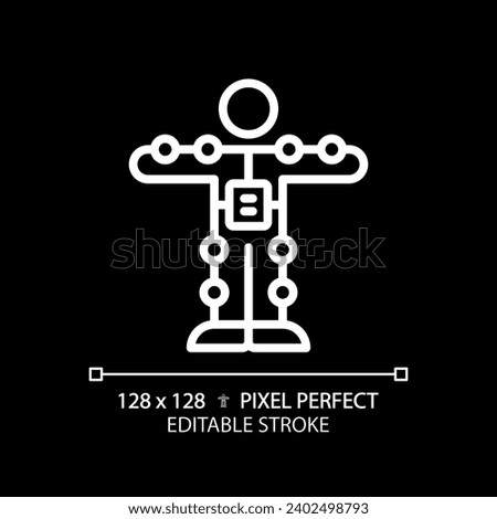 2D pixel perfect editable white motion capture suit icon, isolated vector, thin line illustration representing VR, AR and MR.