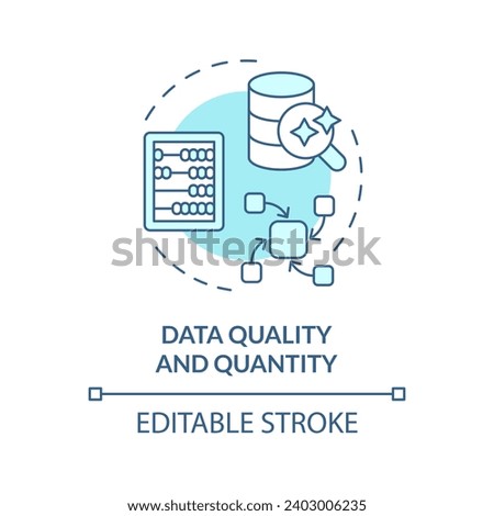 2D editable blue data quality and quantity icon, monochromatic isolated vector, thin line illustration representing cognitive computing.