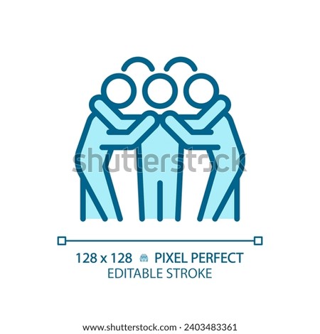 Team huddle light blue icon. Unity in sports. Team game. American football. Motivation for players. RGB color sign. Simple design. Web symbol. Contour line. Flat illustration. Isolated object