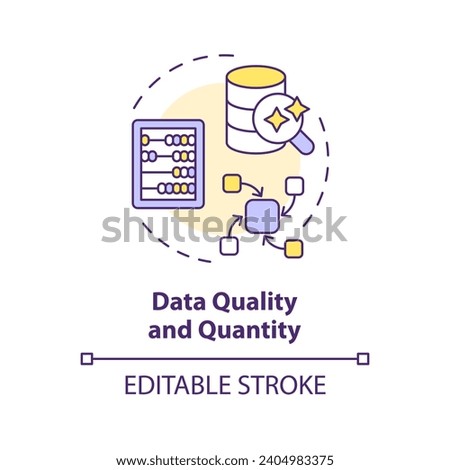 2D editable multicolor data quality and quantity icon, simple isolated vector, thin line illustration representing cognitive computing.