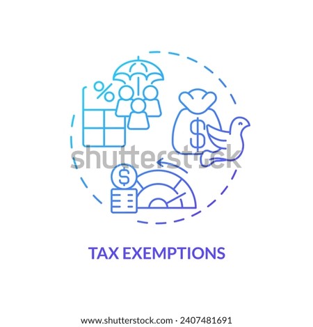 Tax exemptions blue gradient concept icon. Exclude income from taxation. Avoid paying taxes. Fiscal policy. Easy to use in article. Round shape line illustration. Abstract idea. Graphic design