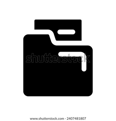 Document in folder black glyph ui icon. Digitization of paperwork. Business tool. User interface design. Silhouette symbol on white space. Solid pictogram for web, mobile. Isolated vector illustration