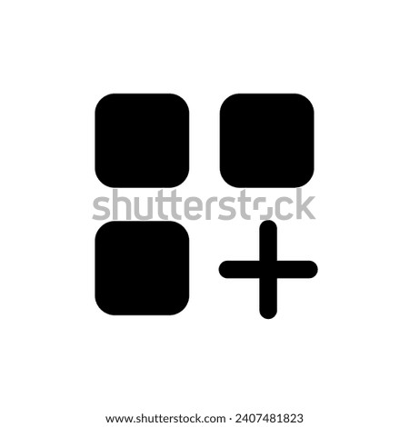 Menu with add option black glyph ui icon. Website functions. Communication. User interface design. Silhouette symbol on white space. Solid pictogram for web, mobile. Isolated vector illustration