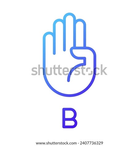 Letter B in American sign language pixel perfect gradient linear vector icon. System of communication. Thin line color symbol. Modern style pictogram. Vector isolated outline drawing