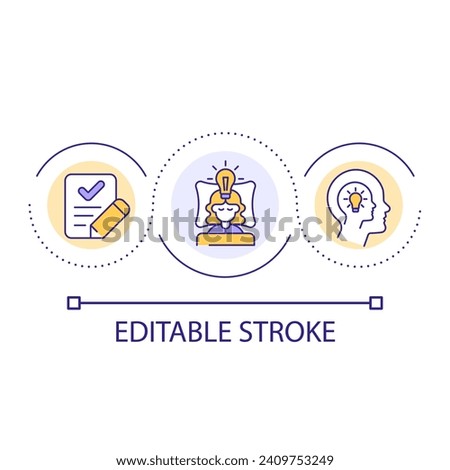 Power of subconscious mind loop concept icon. Wake up creativity. Generating new ideas tip abstract idea thin line illustration. Isolated outline drawing. Editable stroke. Arial font used