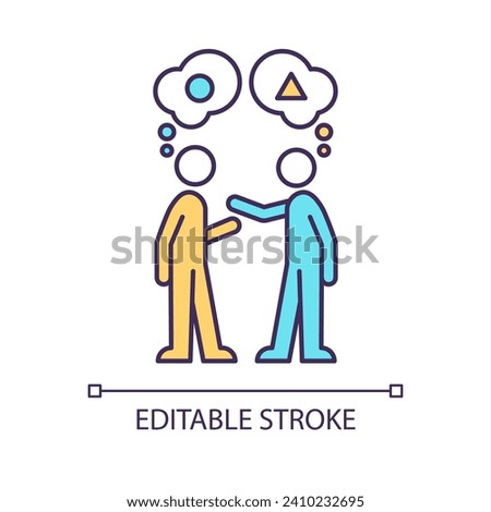 Interpretive bias RGB color icon. Communication conflict. Interpersonal misunderstanding. Personal beliefs. Isolated vector illustration. Simple filled line drawing. Editable stroke. Arial font used