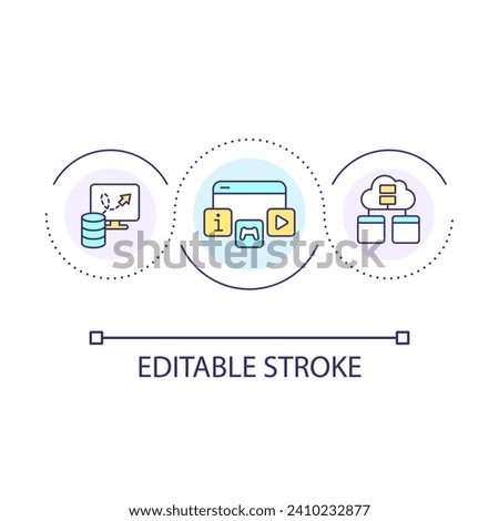 Entertainment content loop concept icon. Personal data cloud. Digital information storage abstract idea thin line illustration. Isolated outline drawing. Editable stroke. Arial font used
