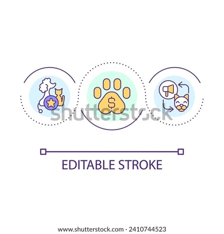 Making pet famous in social media loop concept icon. Animal blog. Work from home. Start family business abstract idea thin line illustration. Isolated outline drawing. Editable stroke. Arial font used