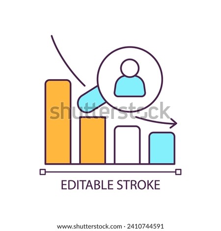 Customers amount decrease RGB color icon. Business failure. Income falling. Financial problem. Isolated vector illustration. Simple filled line drawing. Editable stroke. Arial font used