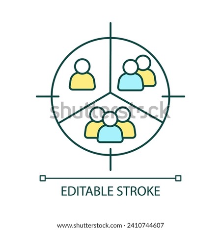 Dividing in groups RGB color icon. Separate people. Social and demographic research. Target audience. Isolated vector illustration. Simple filled line drawing. Editable stroke. Arial font used