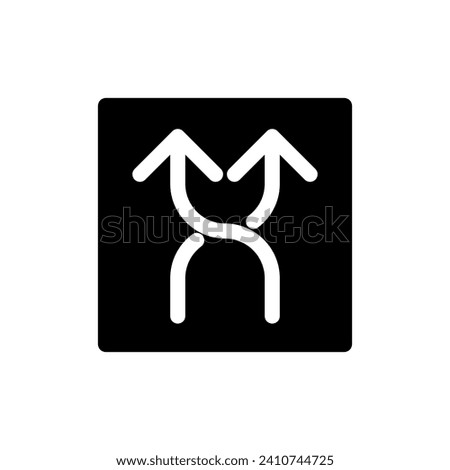 Highway intersection ahead arrows black glyph ui icon. Destination. Road sign. User interface design. Silhouette symbol on white space. Solid pictogram for web, mobile. Isolated vector illustration