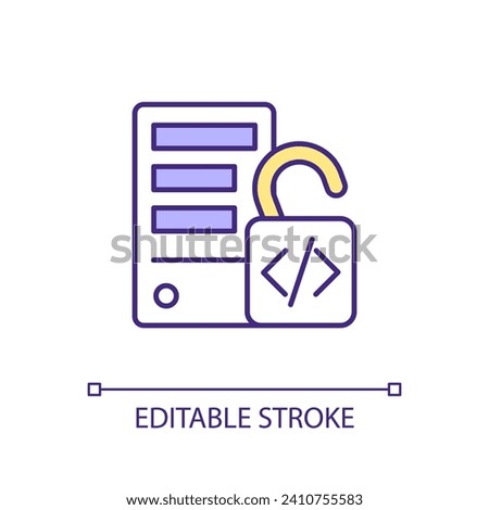 Open source database RGB color icon. Free to view codebase. Accessible modification and usage. System management. Isolated vector illustration. Simple filled line drawing. Editable stroke