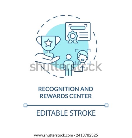 2D editable blue recognition and rewards center icon, monochromatic isolated vector, thin line illustration representing extracurricular activities.