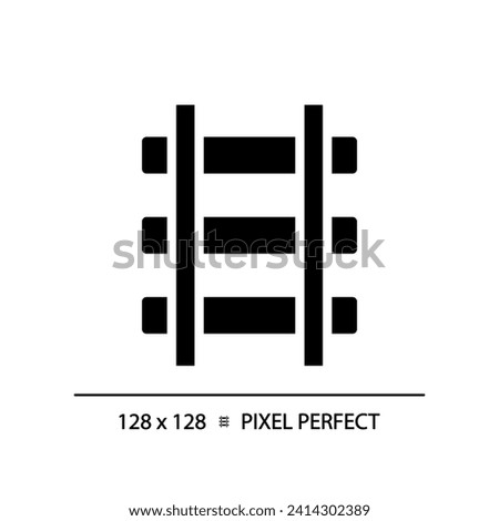 Rails pixel perfect black glyph icon. Railroad track. Railway infrastructure. Train route. Civil engineering. Silhouette symbol on white space. Solid pictogram. Vector isolated illustration