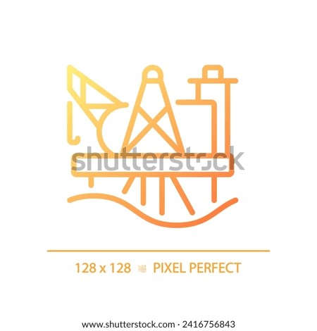 Oil platform gradient linear vector icon. Pump jack. Offshore drilling rig. Deep sea mining. Gas and oil industry. Thin line color symbol. Modern style pictogram. Vector isolated outline drawing