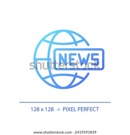 2D pixel perfect gradient global news icon, isolated vector, thin line blue illustration representing journalism.