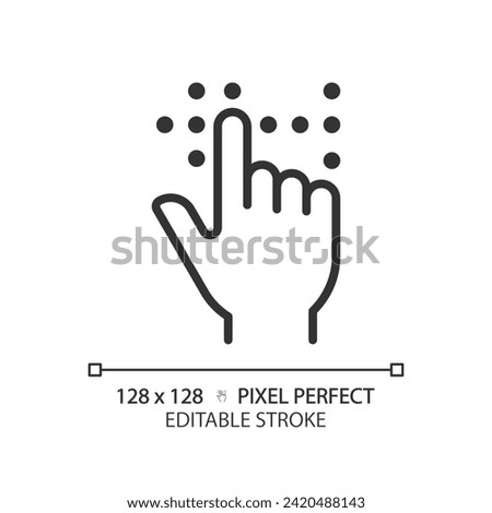 Braille fingertouch language linear icon. Vision loss special needs. Lifelong healthcare, lifestyle medicine. Thin line illustration. Contour symbol. Vector outline drawing. Editable stroke