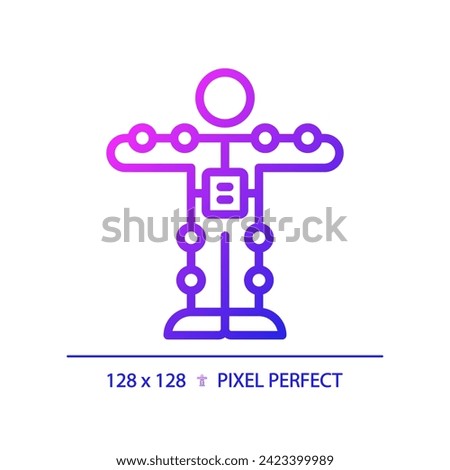 2D pixel perfect gradient motion capture suit icon, isolated simple vector, thin line illustration representing VR, AR and MR.