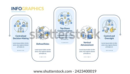 Hierarchical structure rectangle infographic template. Manage authority. Data visualization with 5 steps. Editable timeline info chart. Workflow layout with line icons. Lato-Bold, Regular fonts used