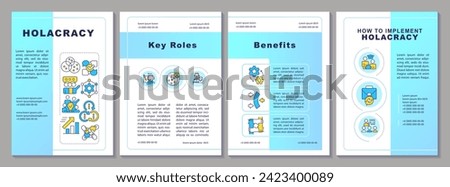 Holacracy implementing brochure template. Essential elements. Leaflet design with linear icons. Editable 4 vector layouts for presentation, annual reports. Arial-Black, Myriad Pro-Regular fonts used