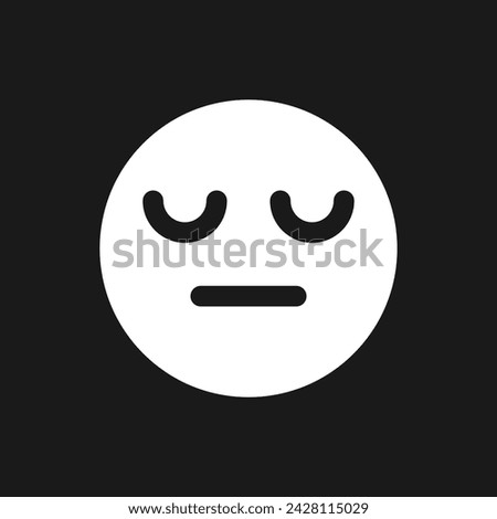 Sleepy face emoji dark mode glyph ui icon. Indifferent emotion. User interface design. White silhouette symbol on black space. Solid pictogram for web, mobile. Vector isolated illustration