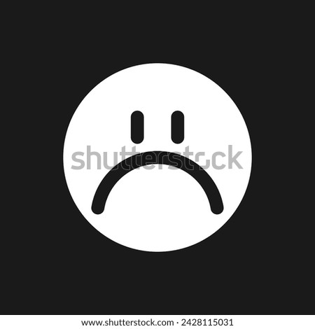 Sad emoji dark mode glyph ui icon. Feelings expression. Feedback. User interface design. White silhouette symbol on black space. Solid pictogram for web, mobile. Vector isolated illustration