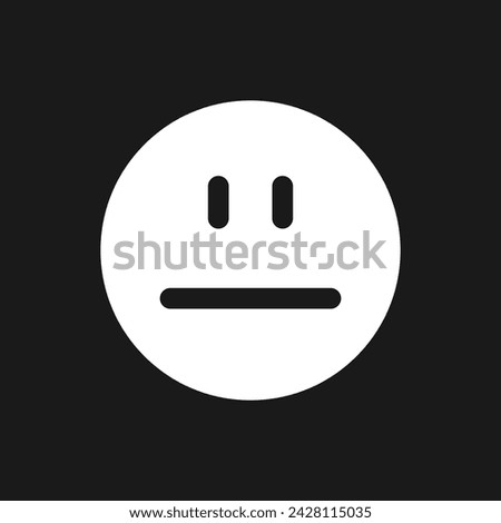 Neutral emoji dark mode glyph ui icon. Emotional expression. Indifferent. User interface design. White silhouette symbol on black space. Solid pictogram for web, mobile. Vector isolated illustration