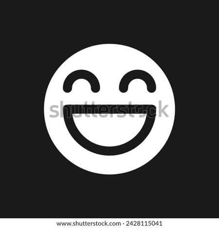 Laughing emoji dark mode glyph ui icon. Feelings expression. User interface design. White silhouette symbol on black space. Solid pictogram for web, mobile. Vector isolated illustration