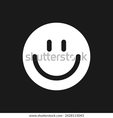 Smiling emoji dark mode glyph ui icon. Feeling expression. Positive mood. User interface design. White silhouette symbol on black space. Solid pictogram for web, mobile. Vector isolated illustration