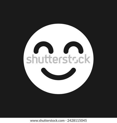 Contented emoji dark mode glyph ui icon. Pleased and relaxed. Optimistic. User interface design. White silhouette symbol on black space. Solid pictogram for web, mobile. Vector isolated illustration