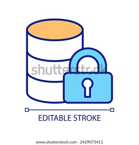 Database locking RGB color icon. Information storage protection. Improve cybersecurity. Data safety. Isolated vector illustration. Simple filled line drawing. Editable stroke. Arial font used