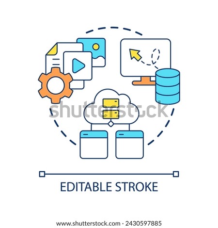 Personal data storage concept icon. Private information cloud. Collect digital content abstract idea thin line illustration. Isolated outline drawing. Editable stroke. Arial font used