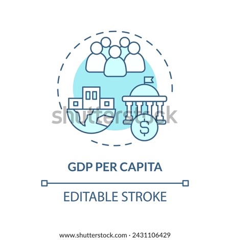 Gdp per capita soft blue concept icon. Socioeconomic indicator. Individual payment basis. Round shape line illustration. Abstract idea. Graphic design. Easy to use in brochure, booklet