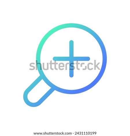 Magnifying glass with plus for map pixel perfect gradient linear ui icon. Magnifier tool. Zoom in text. Line color user interface symbol. Modern style pictogram. Vector isolated outline illustration