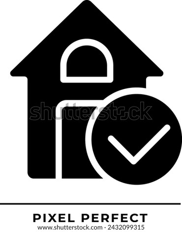 House verification black glyph icon. Safe building construction. Real estate agency service. Home protection. Silhouette symbol on white space. Solid pictogram. Vector isolated illustration
