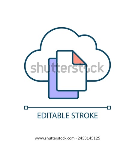 Copy files to cloud storage RGB color icon. Upload data. Service provider. Database recovery. Files backup. Isolated vector illustration. Simple filled line drawing. Editable stroke