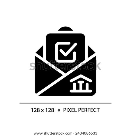 2D pixel perfect glyph style icon with checkmark and envelope representing voting, isolated vector illustration.