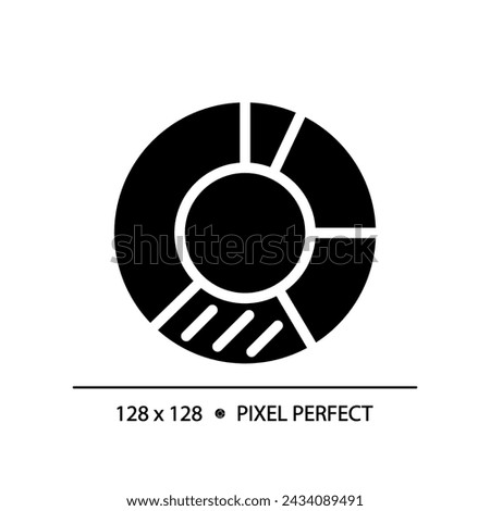 Donut chart black glyph icon. Competitor analysis. Customer segmentation. Data distribution. Presentation graphic. Silhouette symbol on white space. Solid pictogram. Vector isolated illustration