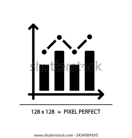 Combo chart black glyph icon. Sales performance. Economic report. Project progress. Survey analysis. Data analytics. Silhouette symbol on white space. Solid pictogram. Vector isolated illustration