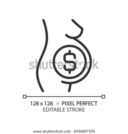Surrogate pregnant woman linear icon. Gestational carrier, childbearing. Paid pregnancy, womb for rent. Thin line illustration. Contour symbol. Vector outline drawing. Editable stroke