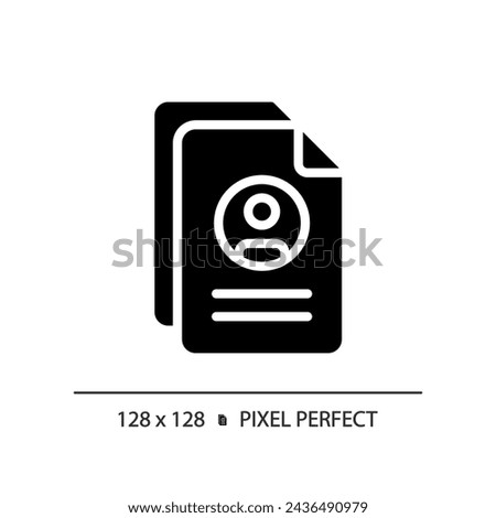 2D pixel perfect glyph style resume icon, isolated vector, silhouette document illustration